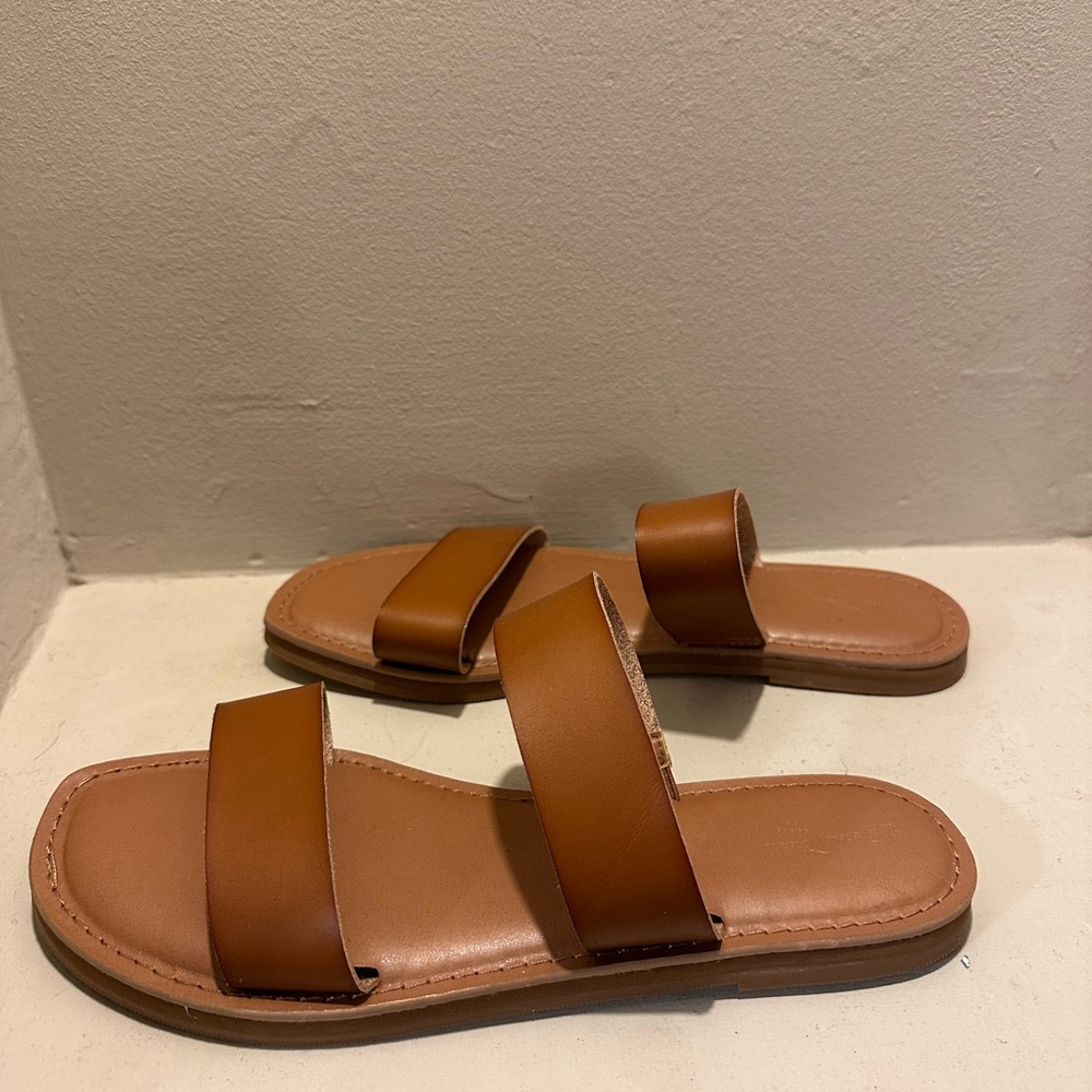 Brown Leather Slide Sandals